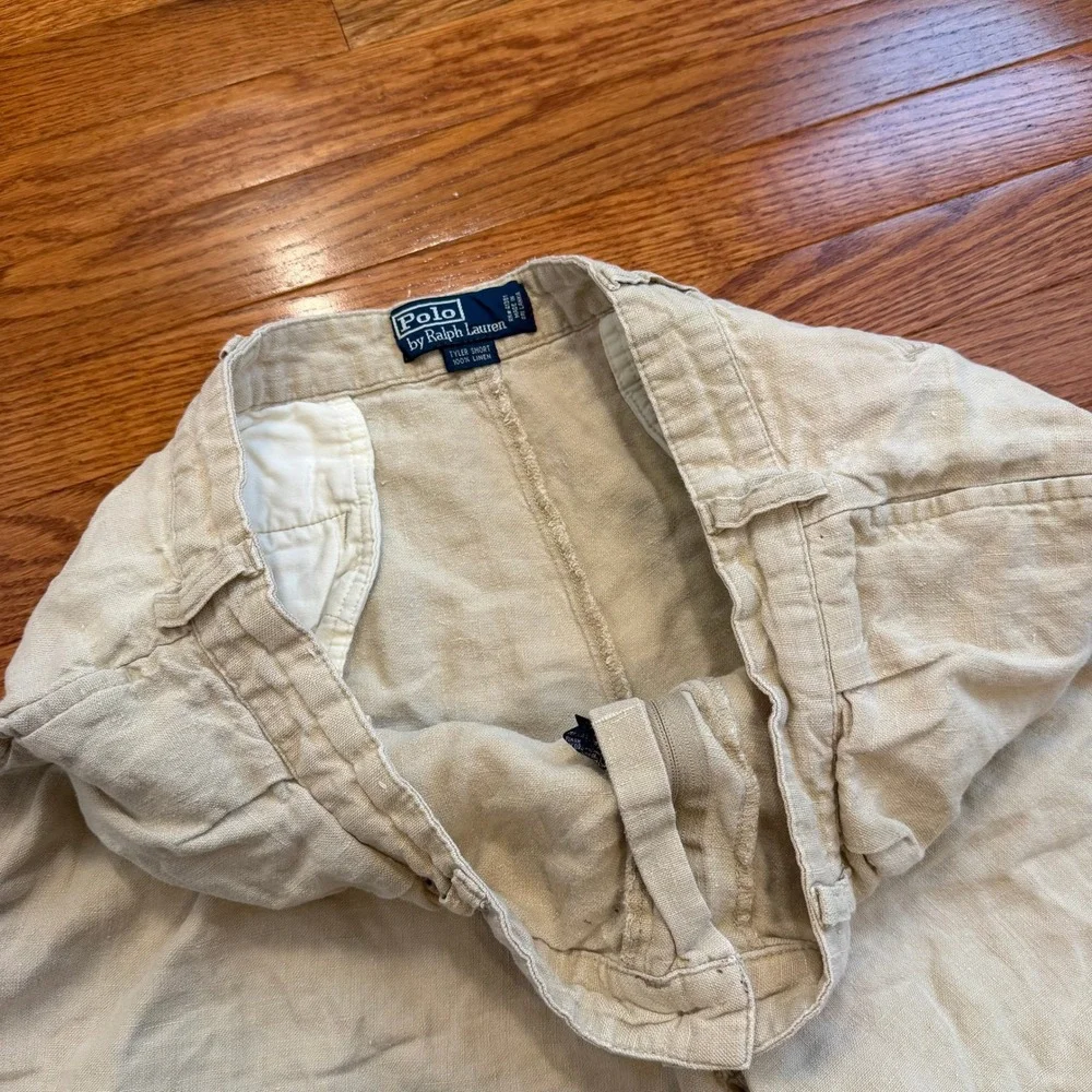Vintage Polo Ralph Lauren 100% Linen Tyler Shorts Fits Mens 35 Pleated Khaki 7